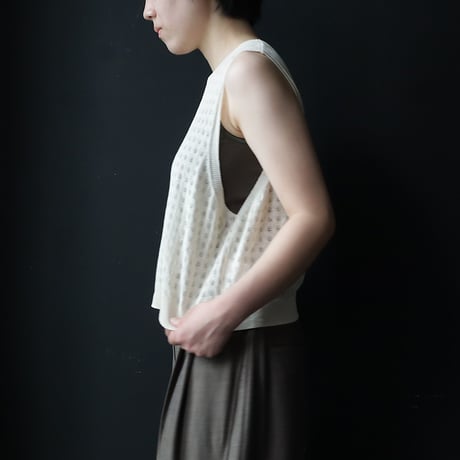NOUVELLES DU PARADIS openwork knit vest (ivory)