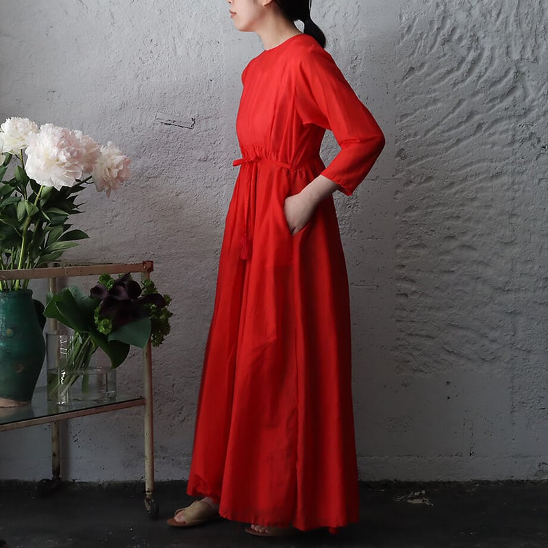 Tabrik cotton silk gather dress (red) | nii-B |