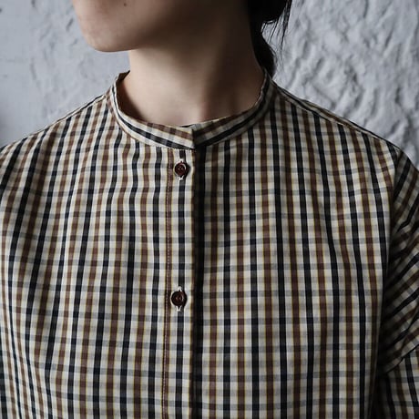 R&D.M.Co- ROBINSON'S check gather sleeve dress (brown)