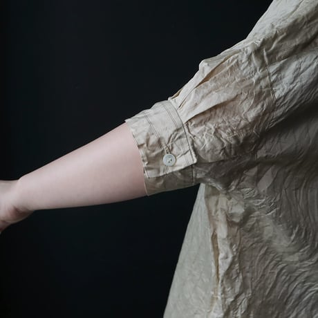 R&D.M.Co- stripe silk stand collar shirt (beige)
