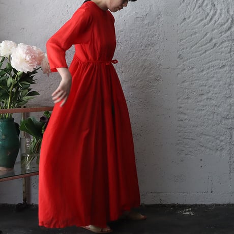 Tabrik cotton silk gather dress (red)
