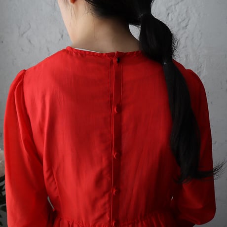Tabrik cotton silk gather dress (red)