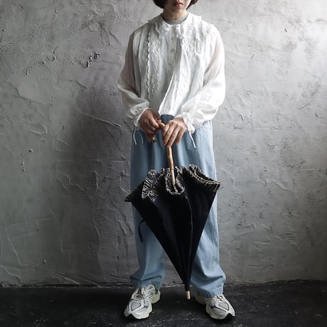 Tabrik fringe parasol (black x blue stripe mix fringe)