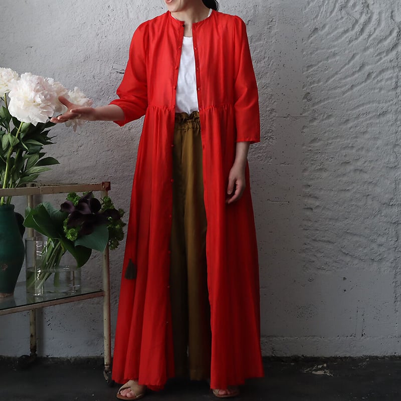 Tabrik cotton silk gather dress (red) | nii-B |