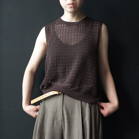 NOUVELLES DU PARADIS openwork knit vest (dark brown)