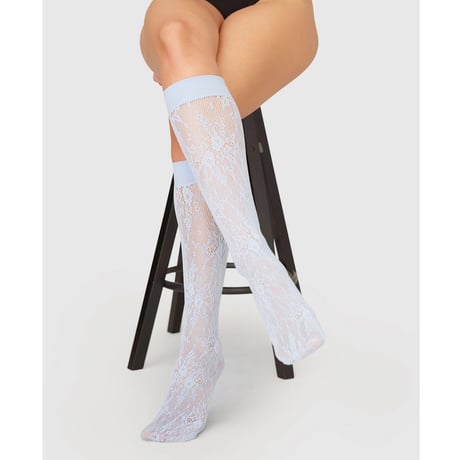 SWEDISH STOCKINGS/Rosa Lace Knee-Hights Dusty Blue