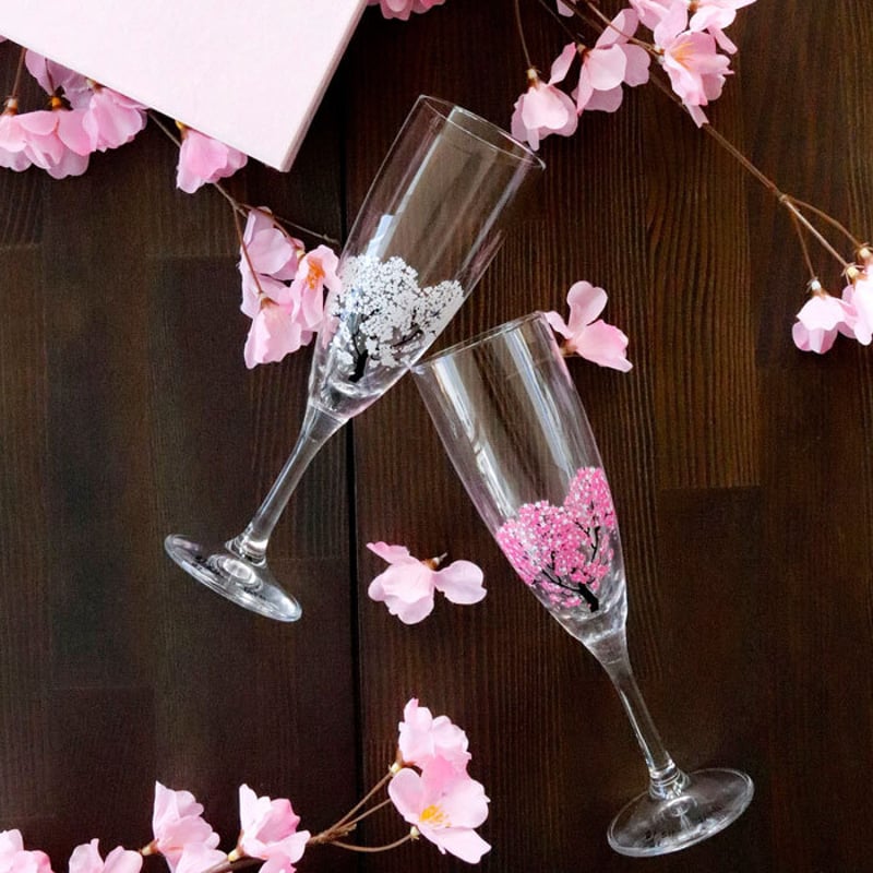 冷感桜 シャンパングラス ペアセット 箱入 / 丸モ高木陶器<CE 冷感桜 シャンパングラス ペアセット 箱入 / 丸モ高木陶器<CE
