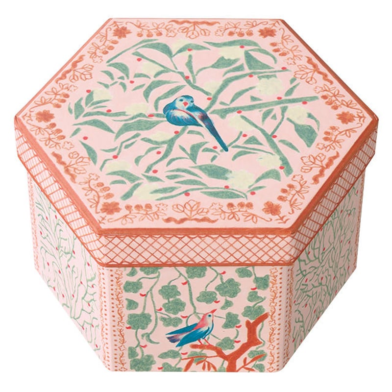 六角貼り箱(小鳥柄)/box | tanikonatsu 六角貼り箱(小鳥柄)/box | tanikonatsu
