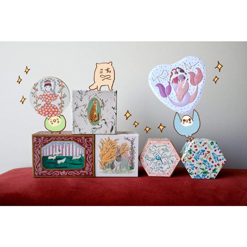 六角貼り箱(小鳥柄)/box | tanikonatsu 六角貼り箱(小鳥柄)/box | tanikonatsu