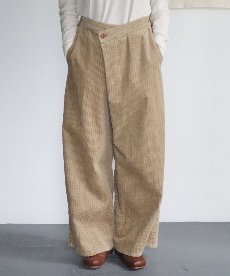 US230PT021 サフィランリネンデニム ラップワイドパンツ【045