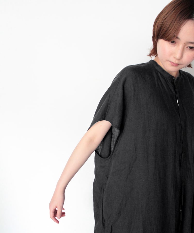 UT252OP003 フレンチリネン 比翼明きコクーンシャツワンピース