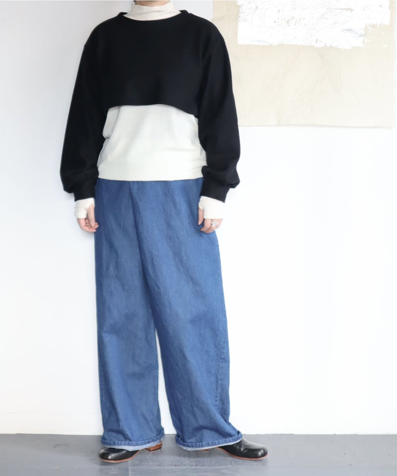 US230PT021 サフィランリネンデニム ラップワイドパンツ【045