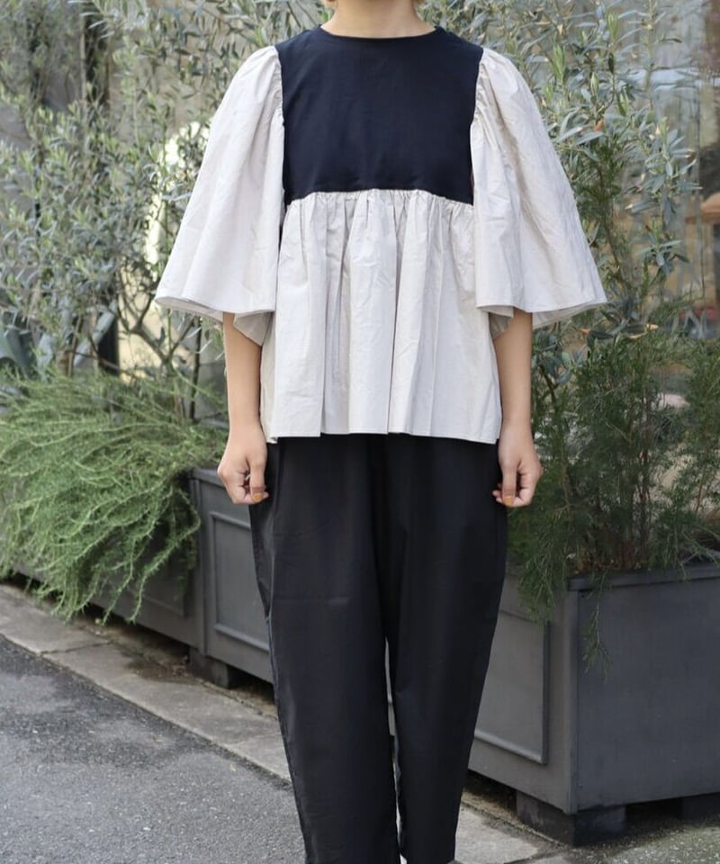 US230CT027 クラシック天竺 バイカラーギャザーフレアプル