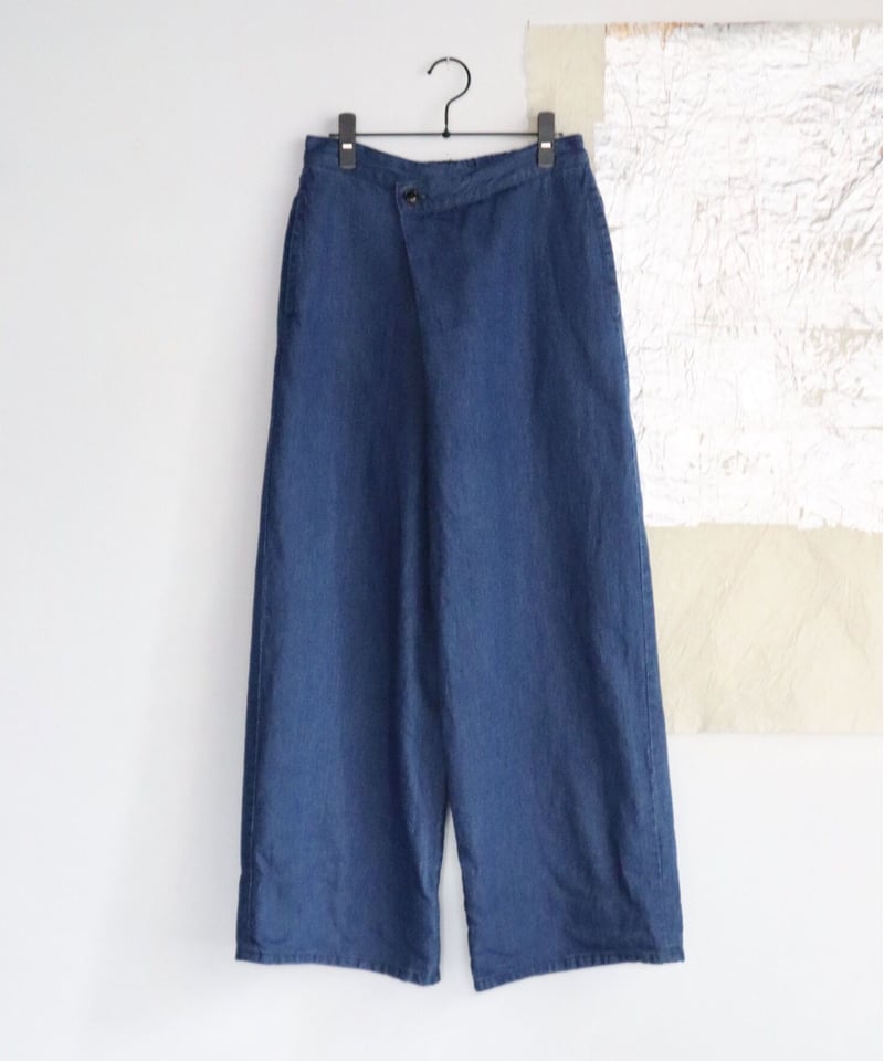 US230PT021 サフィランリネンデニム ラップワイドパンツ【045