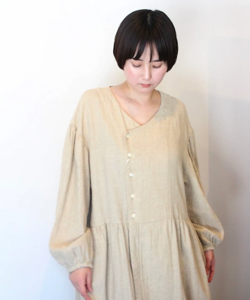 US254OP025 綿麻起毛ツイル ガウンワンピース | GALERIE TISSU OSAKA