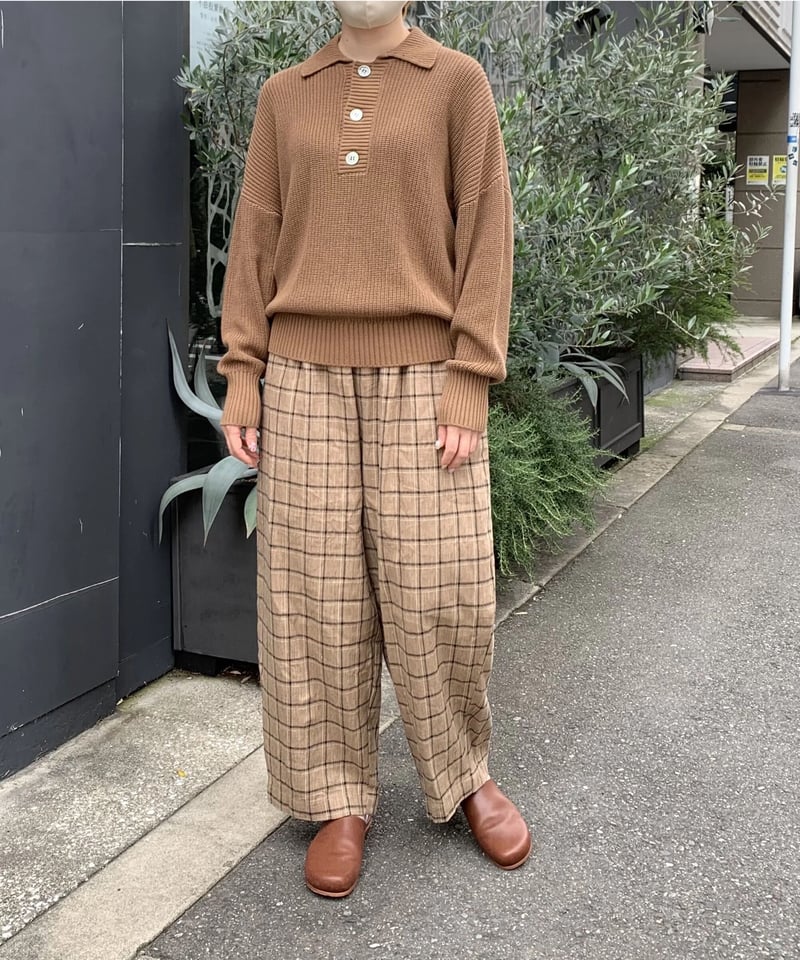 パラスパレス 先染チェック 14W コーデュロイ はんぱ丈 パンツ US234PT023 Wコーデュロイ/先染めチェック タックパンツ | GALERIE TIS