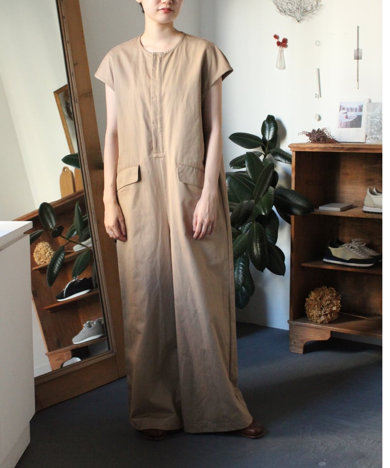 TS250PT074 コットンリネンツイル フレンチスリーブオールインワン
