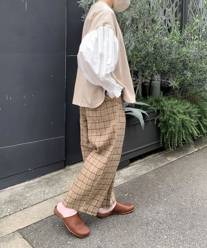 US234PT023 Wコーデュロイ/先染めチェック タックパンツ