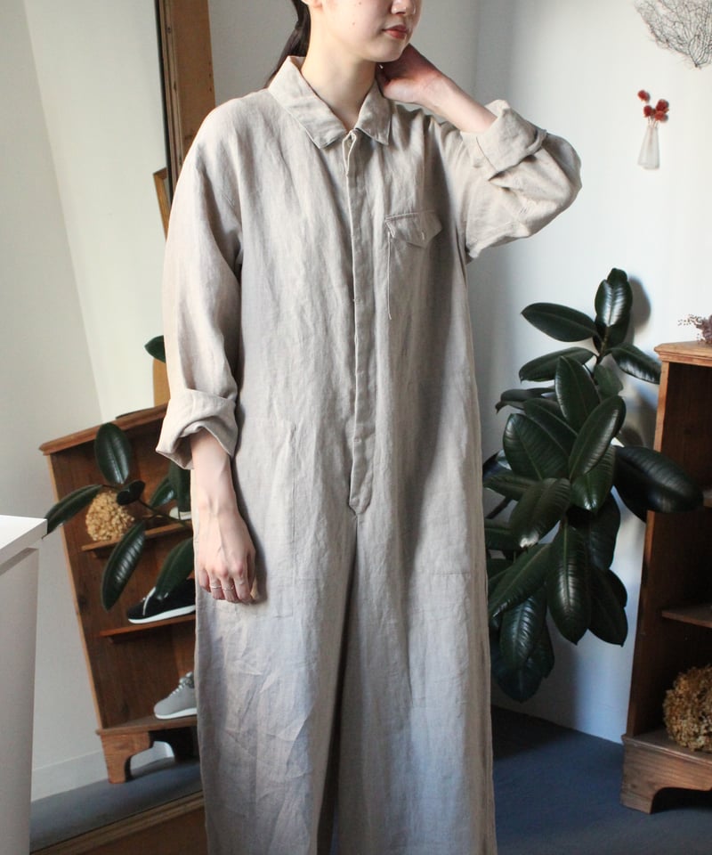 TS244PT013 フレンチリネン 長袖比翼オールインワン | GALERIE TISSU