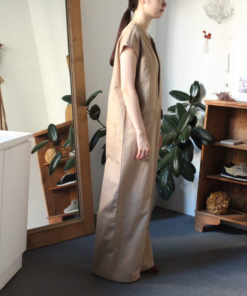 TS250PT074 コットンリネンツイル フレンチスリーブオールインワン