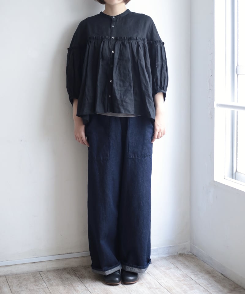 UT171BL001 フレンチリネン バンドカラーブラウス | GALERIE TISSU O