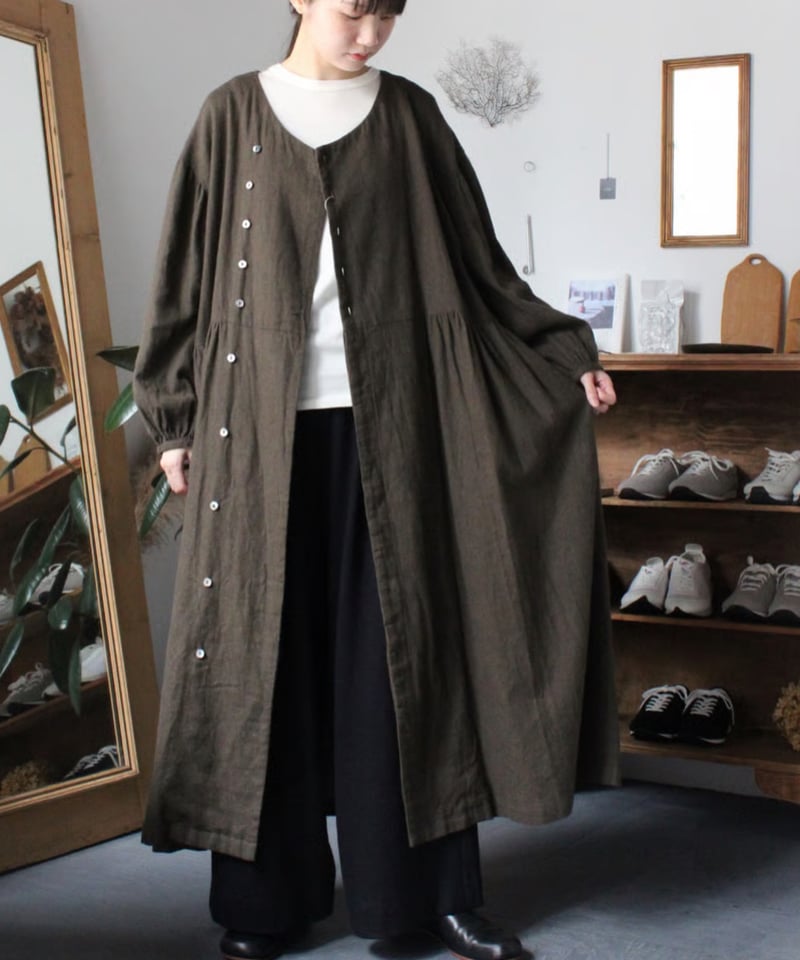 US254OP025 綿麻起毛ツイル ガウンワンピース | GALERIE TISSU OSAKA