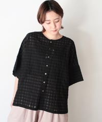 US253BL025　シースルーギンガム/フレンチリネン　2WAYワイドブラウス