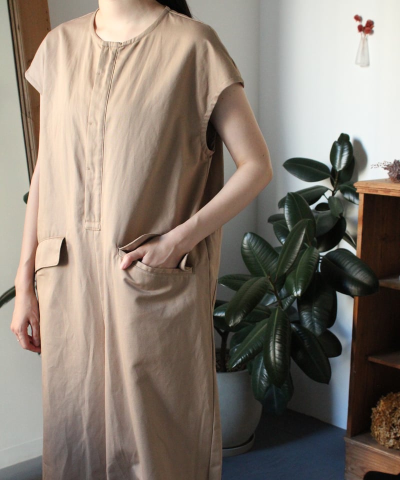 TS250PT074 コットンリネンツイル フレンチスリーブオールインワン