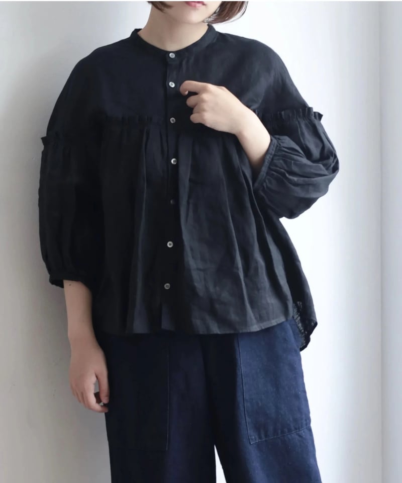 UT171BL001 フレンチリネン バンドカラーブラウス | GALERIE TISSU O