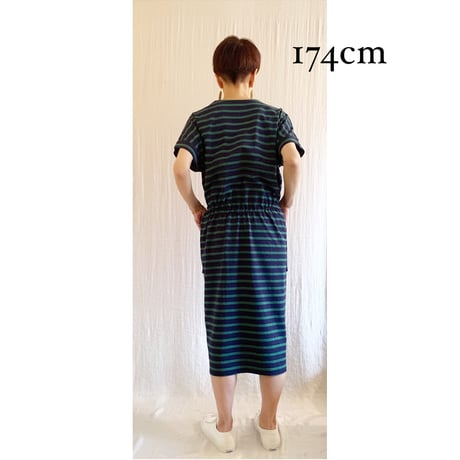 【予約販売】VACANCES  border  dress TME-2700 /FOREST GREEN ( GREEN X NAVY)