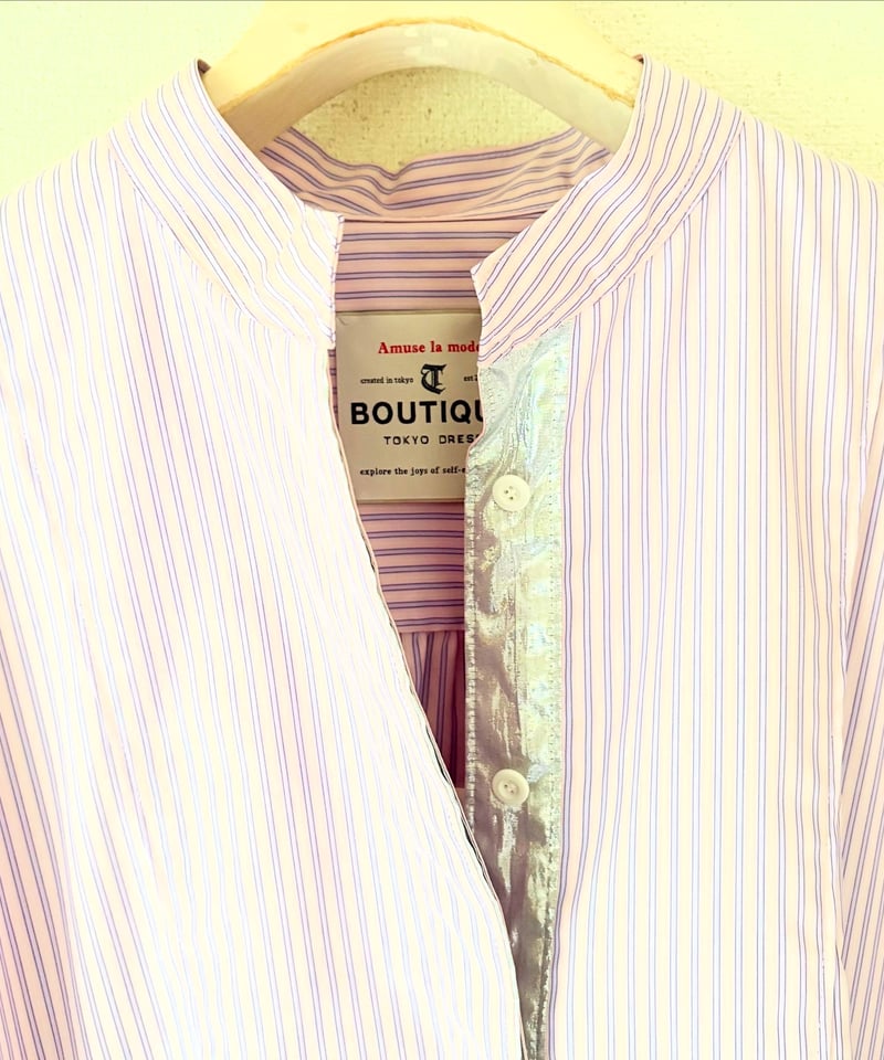 BOUTIQUE TOKYO DRESS メタルシャツドレス 予約販売【BOUTIQUE 】stripe metal shirts dress メタルシャツ