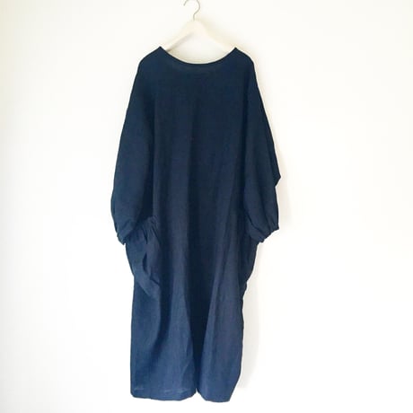 【YUKI AOYAMA X BOUTIQUE 】　 linen atelier coat (割烹着)　TA-AP-02 DARK NAVY　(リネンのバッグ付）