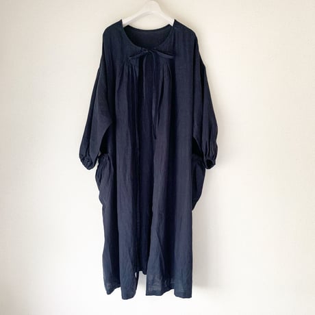 【YUKI AOYAMA X BOUTIQUE 】　 linen atelier coat (割烹着)　TA-AP-02 DARK NAVY　(リネンのバッグ付）