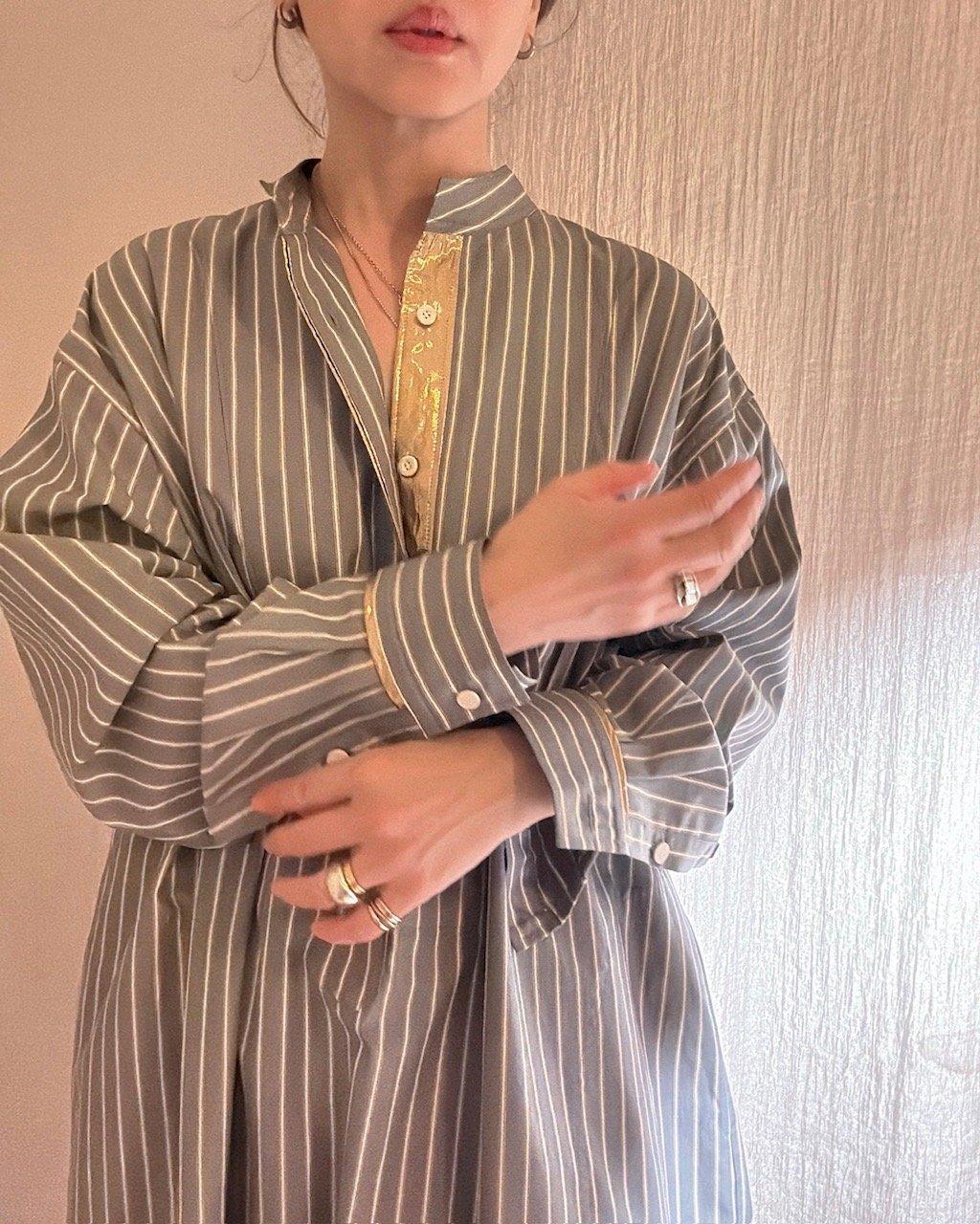 予約販売【BOUTIQUE 】Metal Shirt Dress TE-3604 /このド