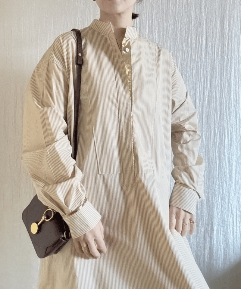 予約販売【BOUTIQUE 】stripe metal shirts dress メタルシャツ
