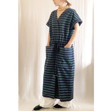 【予約販売】VACANCES  border  dress TME-2700 /FOREST GREEN ( GREEN X NAVY)
