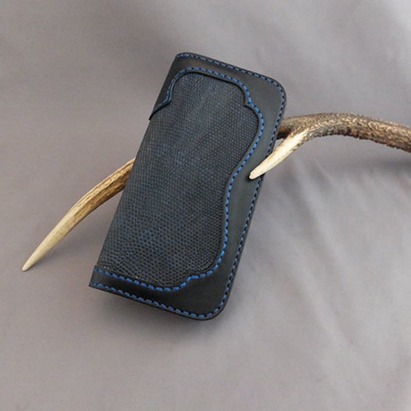 阿波レザー 本藍染め革・リザード/インレイロングウォレット（LIZACA-1