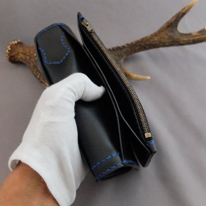 阿波レザー 本藍染め革・リザード/インレイロングウォレット（LIZACA-1