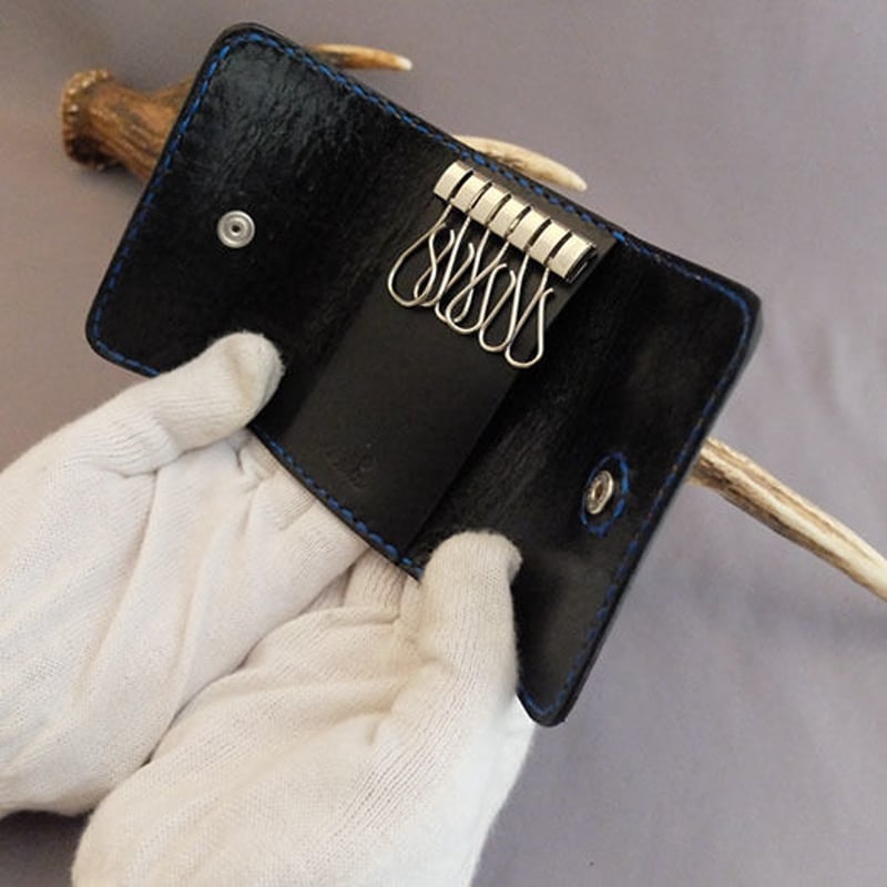 阿波レザー 本藍染め革・キーケース（KEY-1） | 黒革 レザークラフト