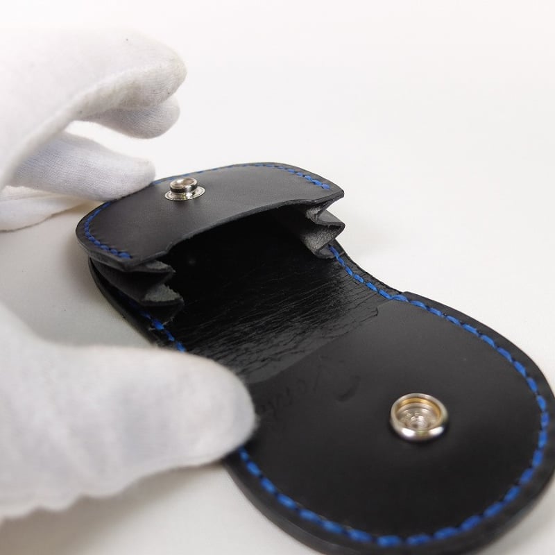 ジャンベ【マリ産　プロ仕様】 ＋α専用ケース革張り替え済み 阿波レザー 本藍染め革 丸型コインケース（CO-1） | 黒革 レザー