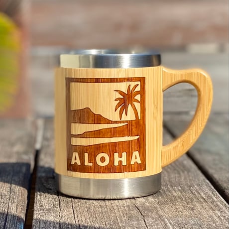 ハワイアンALOHAデザインバンブーステンレスマグカップ