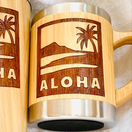 ハワイアンALOHAデザインバンブーステンレスマグカップ