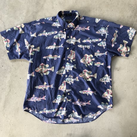 CHAPS魚柄半袖シャツ  XL