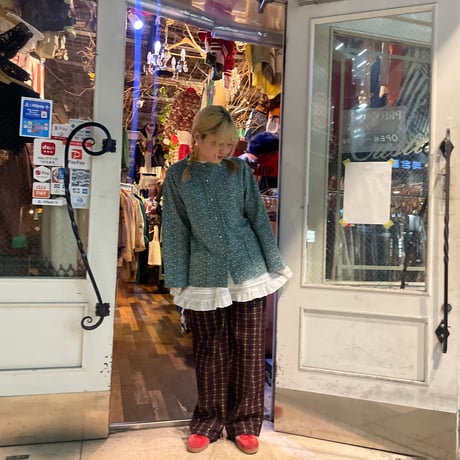 花柄バンドカラーブラウス