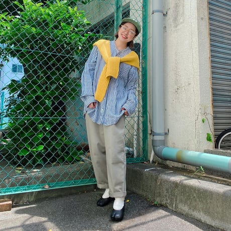 GAPバンドカラーストライプシャツ