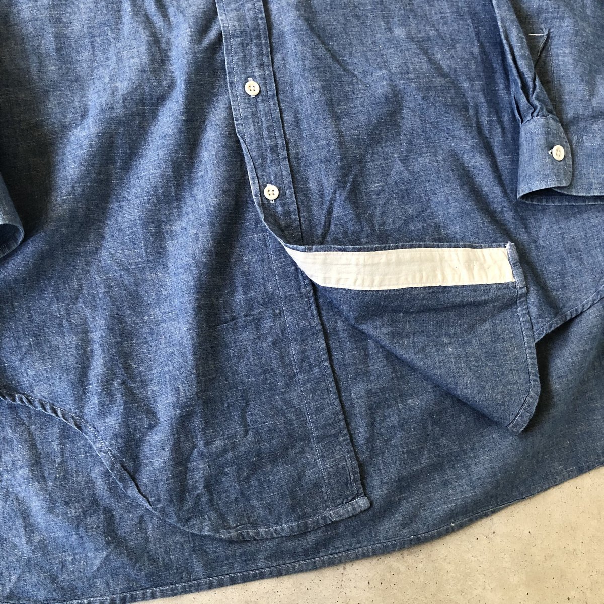 RRL〝 RALPH LAURENノーカラーコットンシャンブレーシャツ | CUSTOM F