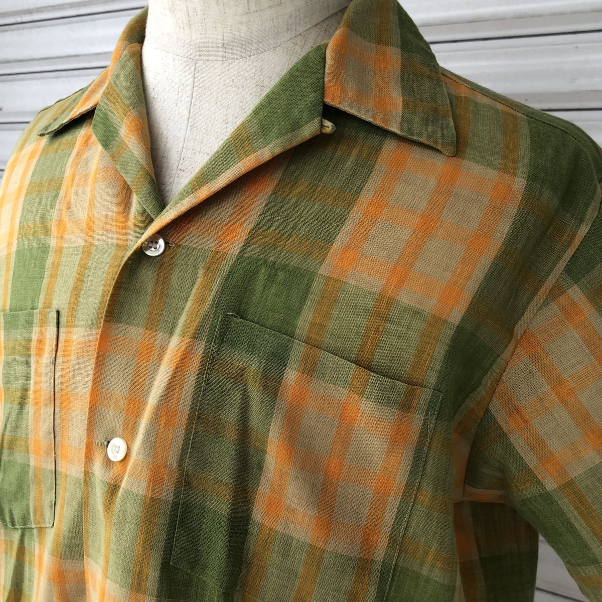 70s TOWNCRAFT 開襟シャツ オープンカラー半袖シャツ　タウンクラフト 60~70s TOWNCRAFT Check Open Collar S/S Shirt 赤緑青 M タウン