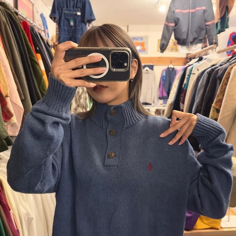 POLO ハーフボタンコットンニット