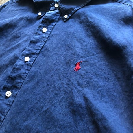 Ralph Lauren リネン×コットン半袖無地シャツ XXL