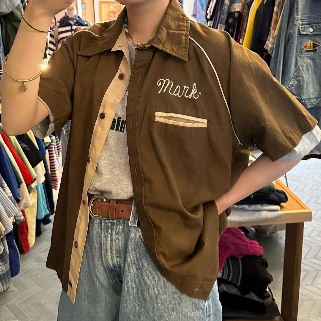 USA製　King Louie ボーリングシャツ　ネイビー　Mサイズ　アメカジ 70s 70年代 キングルイ 半袖 紺 ネイビー 白 ホワイト オープン